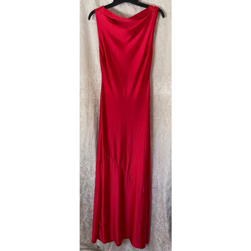 Red Satin Slinky Bodycon Drape Back Gown Dress Sleeveless Small